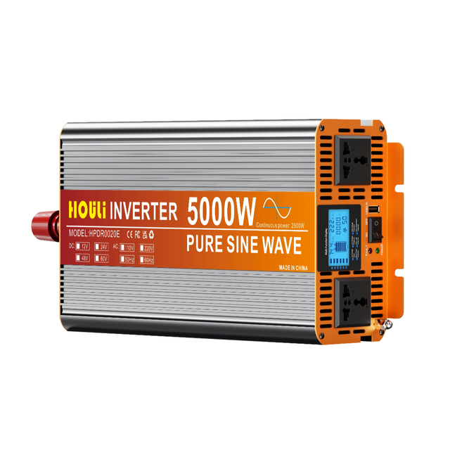 HOULI 5000W Pure Sine Wave Inverter | 12V/24V to 220V | LCD Display | Solar Off-Grid | EU Plug 50Hz/60Hz