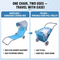 Chaise pliante d'extérieur pour pique-niques, camping, jardin, chaise longue avec pare-soleil et roues, chaise longue de plage - Design moderne, mobilier d'extérieur en acier