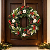 Couronne de Noël floquée en pin mélangé, classique et élégante, pour porte d'entrée et fêtes - Prix de gros