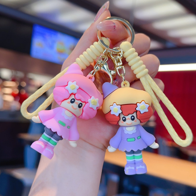 New Style Cute Little Girl Cartoon PVC Keychain Womens Exquisite Couple Bag Pendant Girly Small Gift Wholesale