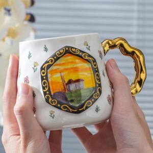 Bán buôn Quà Tặng Vàng xử lý sơn dầu cà phê gốm Mug Coffe Mug Set Mug Bộ Quà Tặng tùy chỉnh uống cup - Product Image 4