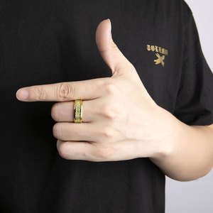 Cross-border fashion luminous green Nibelungen <b>titanium</b> steel <b>ring</b>, trendy men's 18K gold plated hip-hop artistic jewelry - Product Image 3