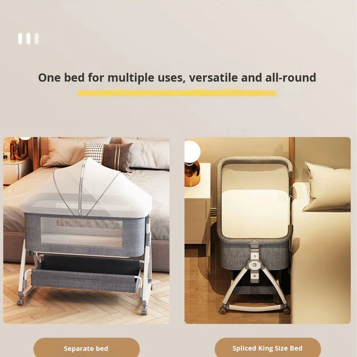 ORANGLES European Style Movable Baby Crib – Foldable Baby Cradle Bed with Widened Safety Splicing Design for Newborns & Kids - detailed closeup view - Image 3 of 4 | great for travel | Texas | Free Shipping ORANGLES