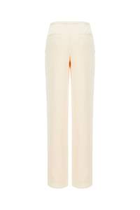 Pantalones rectos de viscosa marfil de diseñador superventas Pantalones de mujer de tiro medio espera con Coulise - Product Image 2