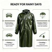 Poncho de pluie réfléchissant en tissu Oxford robuste pour hommes adultes, style coupe-vent une pièce, imperméable de sécurité pour le travail en extérieur
