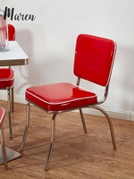 Ensemble de meubles de restaurant modernes et durables, personnalisables en gros, style minimaliste, table et chaises, sièges en cuir PU rouge, plateau de table en faux marbre
