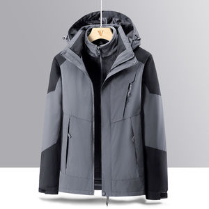 Chaqueta de lluvia 3 en 1 para hombre, de forro polar desmontable, con bloques de color, impermeable, con estampado, para uso en exteriores. - Product Image 1