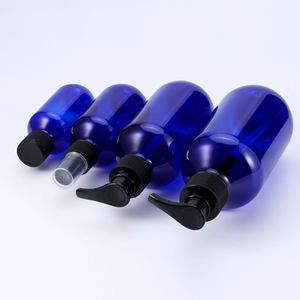 Botellas cosméticas de plástico azul con bomba de 500 ml, forma cilíndrica, para envasado de champú y gel de ducha - Product Image 1