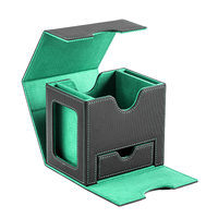 Boîte de rangement rectangulaire pour cartes avec plateau à dés, design moderne et luxueux, écologique, capacité 150+ cartes sous étui, en cuir PU