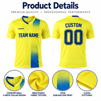 Maillot de football personnalisé à col en V, dégradé jaune-bleu, à pixels, entièrement sublimé, séchage rapide, pour équipes de ligues locales, vente en gros