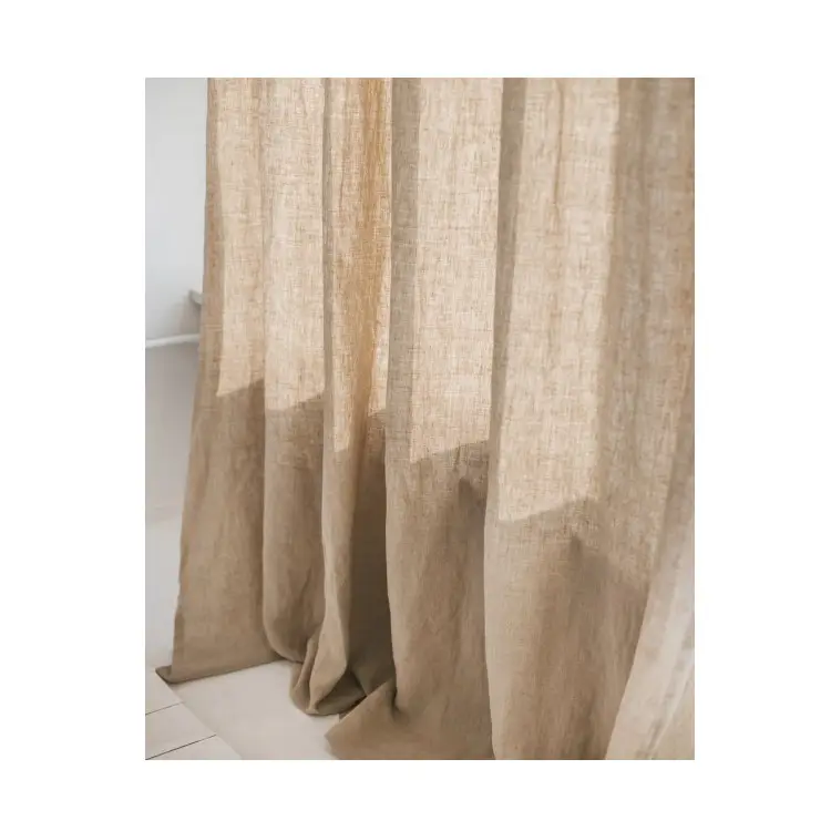 Cortinas de lino de muestra moderna para casa, color Beige, opaca para ventana, color sólido