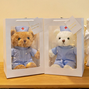 Offre Spéciale personnalisé manteau blanc ours docteur poupée imprimé Logo 30cm coton jouets pour le soulagement du Stress en gros - Product Image 5