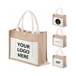 Bulk Custom Jute Burlap Totes, Jute Tote Bags Reusable Burlap, Beach Bags with Handle, Canvas <b>Gift</b> Bags for Wedding Travel - Product Image 1