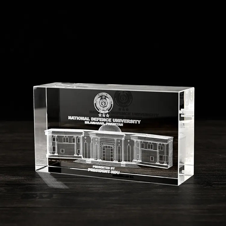 Barato personalizado edifício 3D gravura a laser cristal cubo troféu decoração presentes artesanato cristal