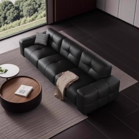 Canapé d'angle trois places en cuir véritable, pieds en bois, style nuage italien de luxe léger, canapé de salon droit, petit modèle
