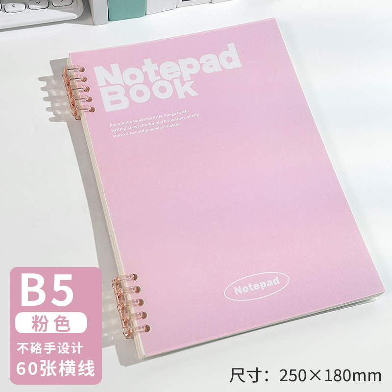 Quaderno a fogli mobili B5 a dieci fori, rosa con righe orizzontali