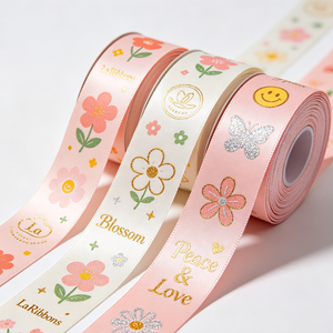 Wholesale Factory 22mm Spring Themed Gold Sliver Foil Print Floral Satin <b>Ribbon</b> Wholesale for Flower Bouquet Decoration - Product Image 3
