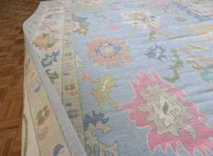 Tapis en laine Oushak bleu moderne personnalisable noué à la main tailles 9x12 & 10x14 motif abstrait pour chambre d'enfant maison-cadeau - Product Image 3