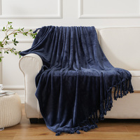 Couverture ultra douce avec franges torsadées, 1 pièce, 60x80 pouces, bleu marine, légère, à glands, pour canapé