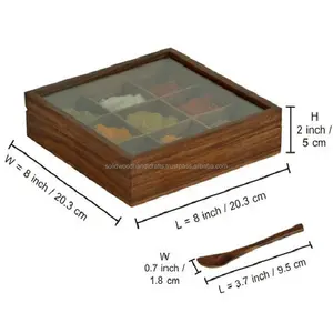 새로운 도착 맞춤형 Masala 상자 핫 세일 향신료 컨테이너 수공예품 주방 나무 간단하고 최고의 제품 향신료 상자
