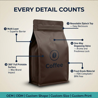 Sachet de café à fond plat recyclable en PE simple paroi 500g avec barrière EVOH, pochette personnalisée durable pour torréfaction de spécialités