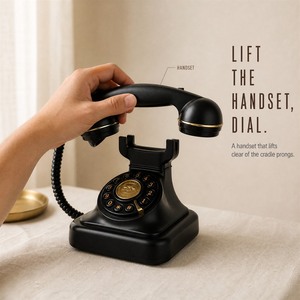 Vintage Black Rotary Dial Telephone Antique Corded <b>Phone</b> with Gold Accents Coiled Cord - Product Image 5