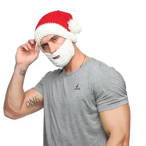 Nouveau chapeau de père Noël personnalisé européen et américain automne et hiver chapeau tricoté à la main pour hommes barbe amovible chapeau de laine chaud