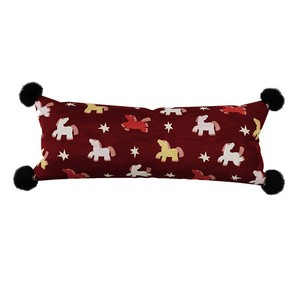 Taie d'oreiller longue rouge avec motif de cheval de dessin animé brodé, style rectangulaire avec pompons, pour canapé, voiture, lit, coussin lombaire - Product Image 5