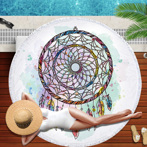 Toalla de playa comprimida redonda de plumas <span class=keywords><strong>para</strong></span> adultos Manta de natación de <span class=keywords><strong>piscina</strong></span> ecológica de microfibra con borlas absorbentes - Product Image 2