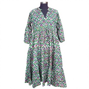 Handmade Loose Vintage Casual Daily Breathable Midi Cotton Himanshi Digital <b>Printed</b> <b>Block</b> Floral Pattern Natural Waist 3/4 - Product Image 1