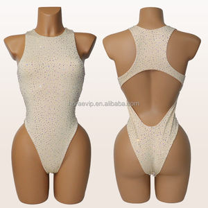 S609 بيع بالجملة مثير الكريستال منمق ارتداءها قطعة واحدة حجر الراين ملابس السباحة متجرد زي الرقص الغريبة - Product Image 1