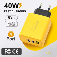 Adaptor Daya Dinding USB C Hub Universal QC3.0 PD 40W dengan Dua Port USB-C untuk Ponsel (Colokan US EU UK)