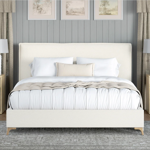 Cama de Hotel suave crema Boucle <span class=keywords><strong>tela</strong></span> tapizada limpia forrada Borde de brida diseños de <span class=keywords><strong>cabecero</strong></span> cama doble tamaño Queen - Product Image 5