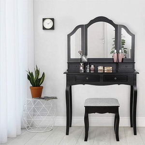 <strong>Black</strong> Dresser Makeup <strong>Vanity</strong> <strong>Table</strong> with Mirror and Chair - Product Image 1