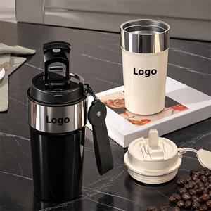 แก้วกาแฟสแตนเลสสุญญากาศแบบทันสมัยพร้อมฝาปิดและสายสะพาย - Product Image 2