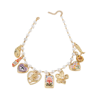 Bunga hati mata Faux manik mutiara sepatu bot Enamel trendi multi-pesona kalung pernyataan dengan liontin kelopak jenis rantai