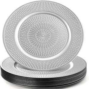 Silver Charger Plates 13inch Beaded Chargers Plates Plastic Charger Platters For Wedding Banquets Decor