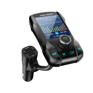 彩色屏幕FM发射器无线BT免提车载套件360可旋转汽车MP3音频，带5V 3.1A双USB充电