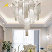 Lustre de plafond en chaîne d'aluminium sur mesure de luxe en gros, lumières LED, décoration intérieure