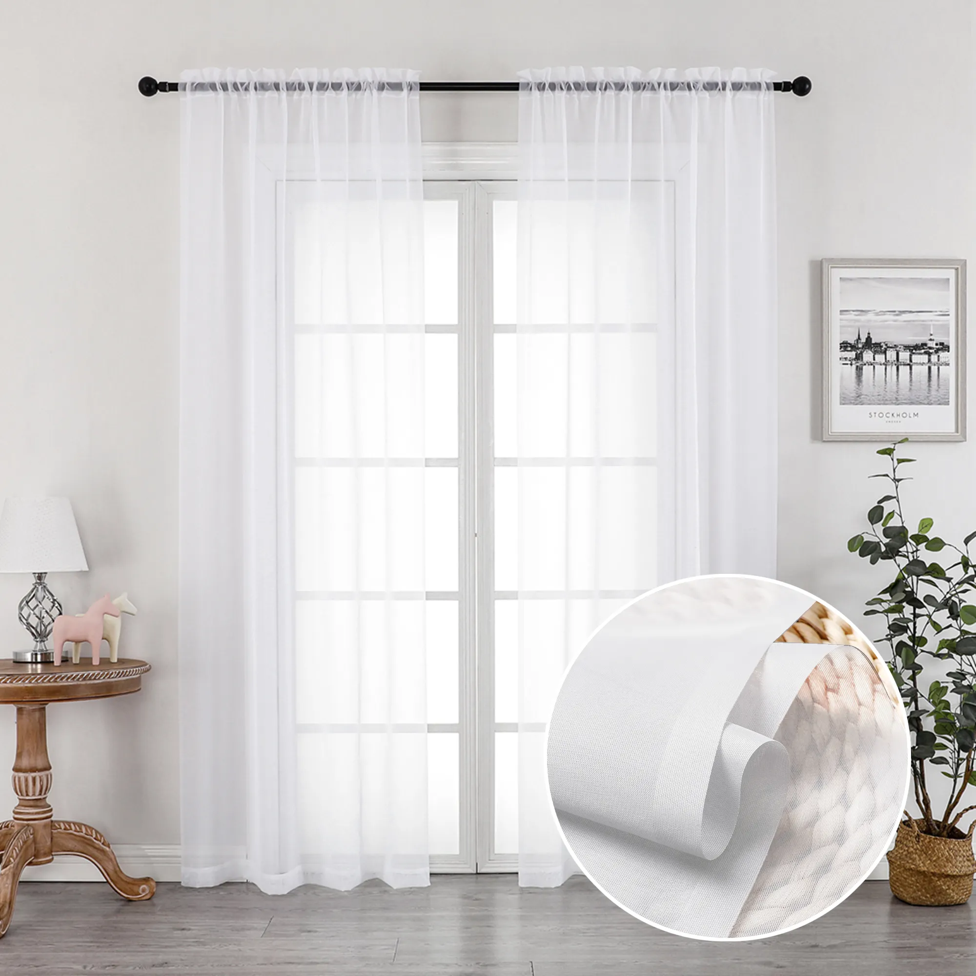 USA Hot Sell OWENIE More Colors Choice Curtains Set of 4 Transparent Sheer Curtains and Drapes for Living Room