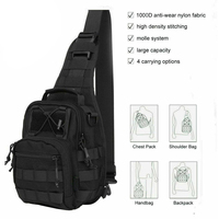 Sac à dos tactique pour hommes Sac à bandoulière pour la poitrine et le corps Molle Day Pack Pouch Noir