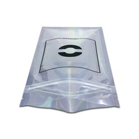 Pochette zippée en mylar holographique personnalisée, fermeture à 3 côtés, pochette plate, un côté transparent, un côté holographique, pour accessoires de maquillage
