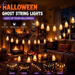 Guirlandes lumineuses fantômes d'Halloween, imperméables, pour l'intérieur et l'extérieur, fonctionnant sur piles, pour la décoration de la salle de fête, du jardin - Product Image 1