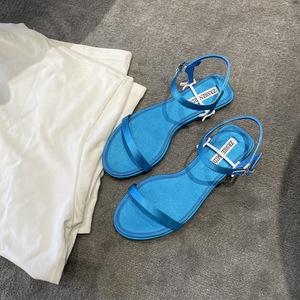 Sandali estivi <span class=keywords><strong>blu</strong></span> piatti da <span class=keywords><strong>donna</strong></span> semplici ed eleganti dal Design aperto con <span class=keywords><strong>pantofole</strong></span> Casual con un cinturino - Product Image 5