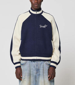 Chaqueta con cremallera de punto cuadrado personalizada OEM para hombre con patrón de diseño personalizado y logotipo bordado en 3D para Jersey de punto, cárdigan y suéter - Product Image 1