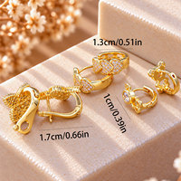 Lot de 3 paires de boucles d'oreilles créoles huggie en laiton plaqué or 18 carats avec zircone cubique, motifs cœur, trèfle et ours, bijoux pour femmes, vente en gros, OEM, personnalisable