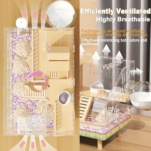 Gabbia per criceto in acrilico moderno di lusso con visione trasparente completa per topi domestici casa chiusura a bottone in legno massiccio - Product Image 4