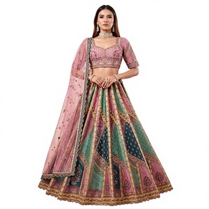 Ensemble de lehenga brodé multicolore pastel intense avec dupatta contrastante, lehenga de mariée - Product Image 1