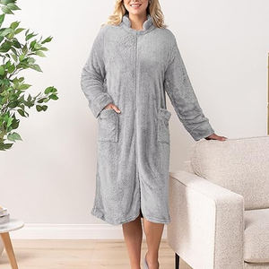 <span class=keywords><strong>Peignoir</strong></span> <span class=keywords><strong>zippé</strong></span> en peluche douce pour femme, chaud et confortable, col montant, avec poches, grande taille, vêtements de détente - Product Image 3