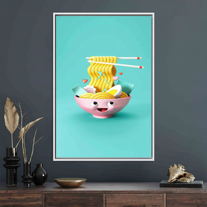 Modern Art Wall Decor: Printed Canvas with Cute Noodle Design,WHITE <b>FRAMED</b> CANVAS - Product Image 3